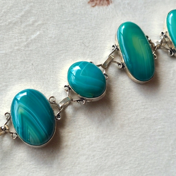 Stunning 925 Silver Green Agate Bracelet - Picture 3 of 10